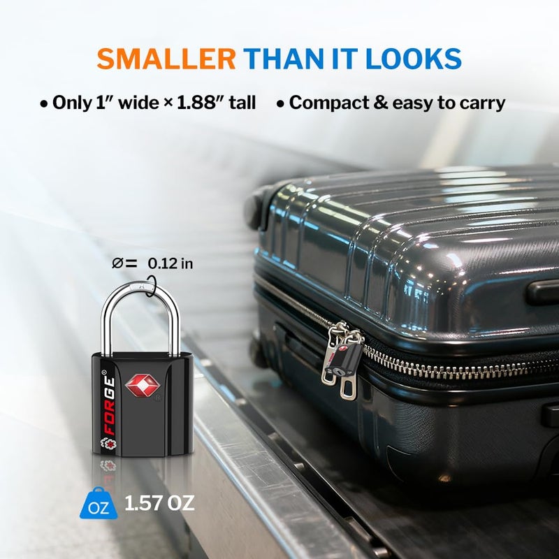 Forge Smal TSA Approved Luggage Locks: Ultra Secure dimple Key Locks with zinc Alloy Body, for Luggage, Travel Cases, Backpacks, Suitcase and More. Black 6PK. - Image 3